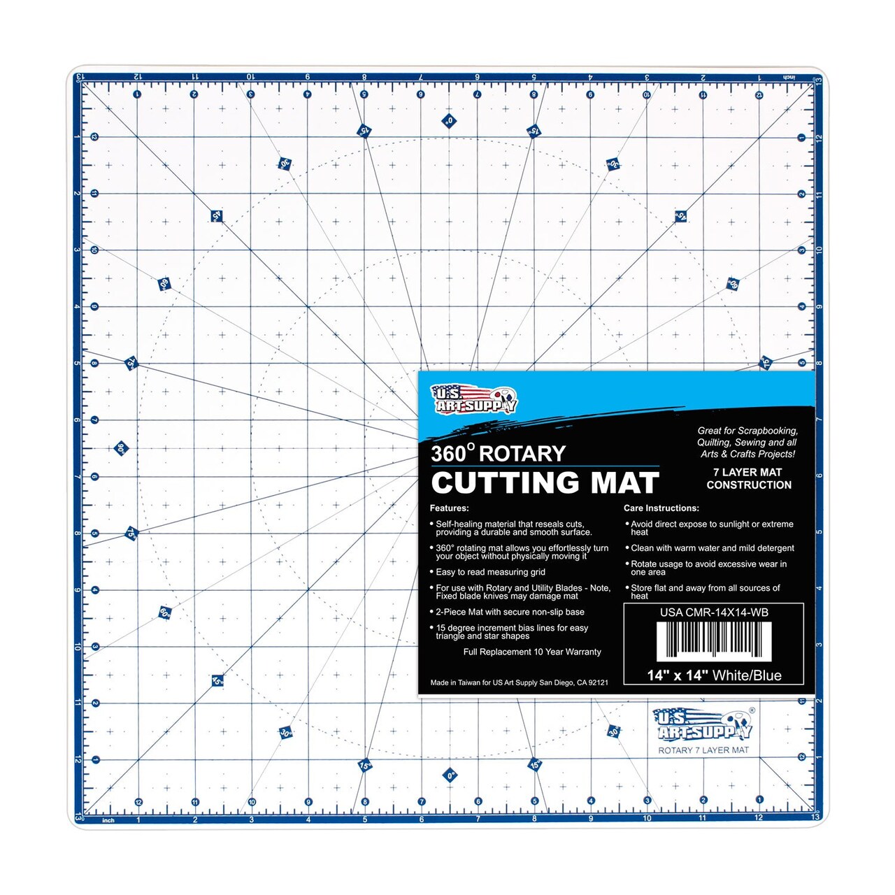14" x 14" Self-Healing Cutting Mat 7-Ply - Rotary White/Blue Craft Mat, Non-Slip Cutting Mats for Crafts, Sewing, Quilting, Scrapbooking